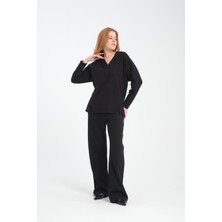Kadın V Yaka Sweatshirt ve Pantolon Takımı - Rahat ve Şık Günlük Kullanım Için Ideal