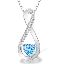 Swarovski Zirconia Kalp ve Sonsuzluk Kadın Kolye 925K Gerçek Gümüş Londan Blue Zirconia