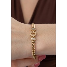 Fiyonk Kuyumculuk 14 Ayar Altın Taşlı G Harfli Gurmet Bileklik