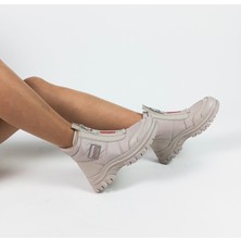 Gdt Ayakkabı Bej Renk Fermuarlı Paraşüt Malzeme Kadın Bot