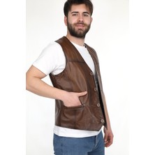 %100 Hakiki Kuzu Derisi Karartmalı Taba Erkek Yelek