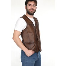 %100 Hakiki Kuzu Derisi Karartmalı Taba Erkek Yelek
