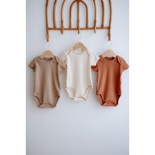 3lü Pamuklu Kaşkorse Kısa Kollu Body Set Taş/ekru/kiremit