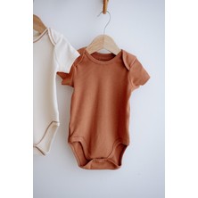 3lü Pamuklu Kaşkorse Kısa Kollu Body Set Taş/ekru/kiremit