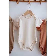 3lü Pamuklu Kaşkorse Kısa Kollu Body Set Taş/ekru/kiremit