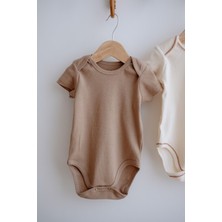 3lü Pamuklu Kaşkorse Kısa Kollu Body Set Taş/ekru/kiremit