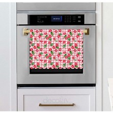 Sulu Boya Pötikare Zemin Vişne, Kiraz Desenli Lazer Kesim Kumaş Fırın Örtüsü