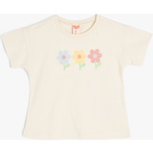 Koton Kız Çocuk Çiçek Baskılı Pamuklu Kısa Kollu Tişört Günlük Stil 12 - 18 Ay