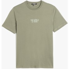 Koton Bisiklet Yaka Kısa Kollu Pamuklu Slogan Baskılı Slim Fit Tişört