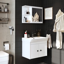 Lavabolu Mat Suntalam 60 cm Banyo Dolabı + Aynalı Üst Dolabı