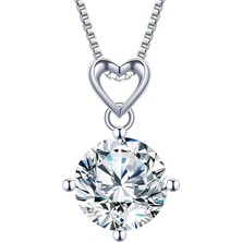 Swarovski Zirconia Kalp ve Tek Taş Kadın Kolye 925K Gerçek Gümüş