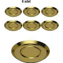 Titanyum Kaplama Yuvarlak 6'lı Gold Çay Tabağı