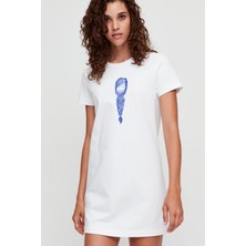 Rock&Roll Örgü Saçlar Beyaz Kısa Kollu Penye T-Shirt Elbise