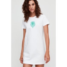 Rock&Roll Benekli Kuzu Beyaz Kısa Kollu Penye T-Shirt Elbise