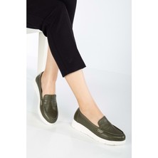 Analin Shoes Kadın  Deri Rahat Günlük Ayakkabı - Haki