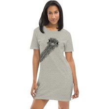 Rock&Roll Devekuşu Merakı Gri Kısa Kollu Penye T-Shirt Elbise