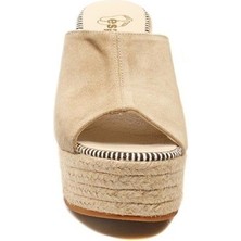 Espadrilles Flash Velour Bej Süet Deri 10 cm Hasır Tabanlı Dolgu Kadın Ayakkabı