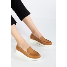 Analin Shoes Kadın  Deri Rahat Günlük Ayakkabı - Taba