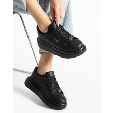 Alemdar Shoes Osim Siyah  Deri Bağcıklı Kadın Sneakers