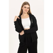 Kadın Fermuarlı Regular Fit Sweatshirt Siyah