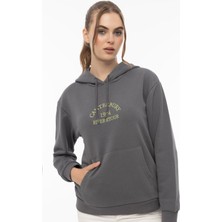 Kadın 3 Iplik Şardonsuz Kapüşonlu Sweatshirt Füme