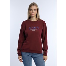 Kadın Bisiklet Yaka 3 Iplik Şardonsuz Sweatshirt Bordo