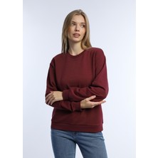 Kadın 3 Iplik Şardonsuz Bisiklet Yaka Sweatshirt Bordo