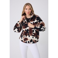 Kadın Fermuar Yaka Peluş Sweatshirt Siyah