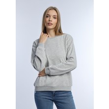 Kadın 3 Iplik Şardonsuz Bisiklet Yaka Sweatshirt Gri Melanj