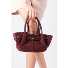 Mio Gusto  Süet Bordo Renk Mini El ve Kol Kadın Çantası