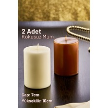 Grimor Life 2'li Dekoratif Mum Seti -  Mum - Krem Kahverengi Mum