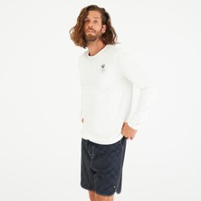 Olaian Erkek Standart Kalıp Uzun Kollu UV Korumalı Tişört - Beyaz - Çiçekli