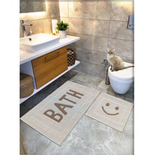 Cotton Crafty 2'li Banyo Paspas Seti Bej Renk Pamuk Dokuma Kaymaz Taban 60 x 100 - 60 x 50