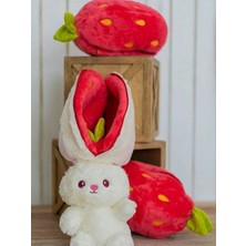 Çilek Peluş Tavşan Sevgiliye Özel Tasarım Orta Boy (Açık Hali 50CM Kapalı Hali 30CM)