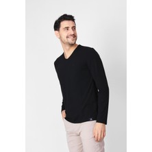 ADAM BOXES V Yaka Uzun Kollu T-shirt NP-Trelargo - Siyah