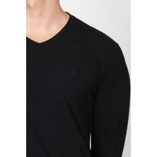 ADAM BOXES V Yaka Uzun Kollu T-shirt NP-Trelargo - Siyah
