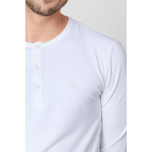 ADAM BOXES Düğmeli Bisiklet Yaka Uzun Kollu T-shirt NP-Collargo - Ekru