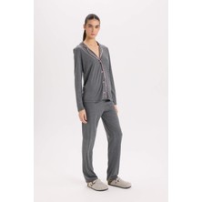 DeFacto Pijama Takımı Regular Fit Uzun Kollu Üst Uzun Alt-Fall in Love E2246AXNS