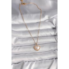 Clariss 316L Çelik Gold Renk Zincir 3D Inci Kalp Model Kadın Kolye