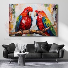 Artarilion Papağanlar Yağlı Boya Görünümlü Kanvas Tablo Klasik Salon Tablosu