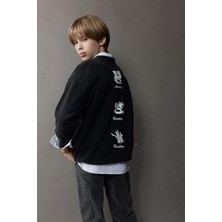 DeFacto Oversize Geniş Kalıp Bisiklet Yaka Sırt Baskılı Yıkamalı Soluk Efektli Sweatshirt Erkek Çocuk D8494A825SP