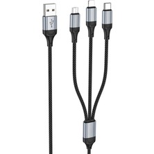 Lopard 3in1 Type-C Şarj Kablosu Usb'den Type-C/lightning/micro 1 Metre USB Kablo Apple iPhone Samsung Huawei Xiaomi X102 Telefon Tablet