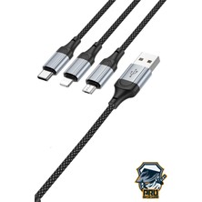 Lopard 3in1 Type-C Şarj Kablosu Usb'den Type-C/lightning/micro 1 Metre USB Kablo Apple iPhone Samsung Huawei Xiaomi X102 Telefon Tablet
