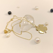 Incili Yonca Kolye 14 Ayar  Altın Hd Videolu