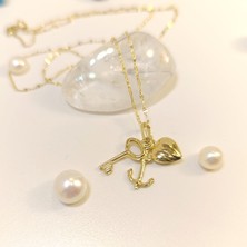 Charm Kalp Anahtar Çapa Kalp Kolye 14 Ayar  Altın Hd Videolu