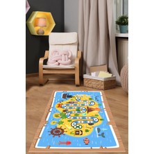 Napoli Home Dijital Baskılı Korsan Yol Desenli Yıkanabilir Kaymaz Taban Çocuk Odası Halısı, Çocuk-51-Sarı,