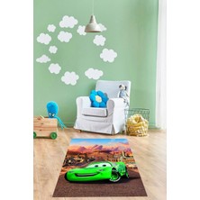 Napoli Home Dijital Baskılı Araba Desenli Yıkanabilir Kaymaz Taban Çocuk Odası Halısı, Çocuk-60-Yeşil,