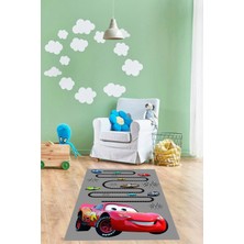 Napoli Home Dijital Baskılı Yarış Araba Modelli Yıkanabilir Kaymaz Çocuk Odası Halısı, Çocuk-59-Gri,