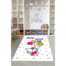 Napoli Home Baskılı Çizgi Film Karakteri Ve Balon Desenli Yıkanabilir Kaymaz Çocuk Halısı, Çocuk-84-Beyaz,