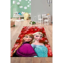 Napoli Home Dijital Baskılı Çizgi Film Kar Küre Modelli Yıkanabilir Kaymaz Çocuk Odası Halısı, Çocuk-75-Kırmızı,